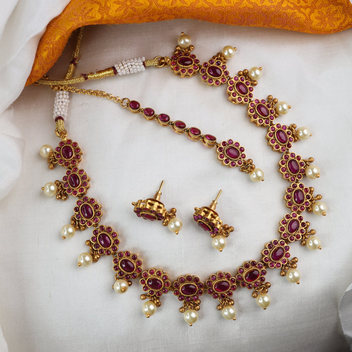 Antique short necklace and earrings 15544