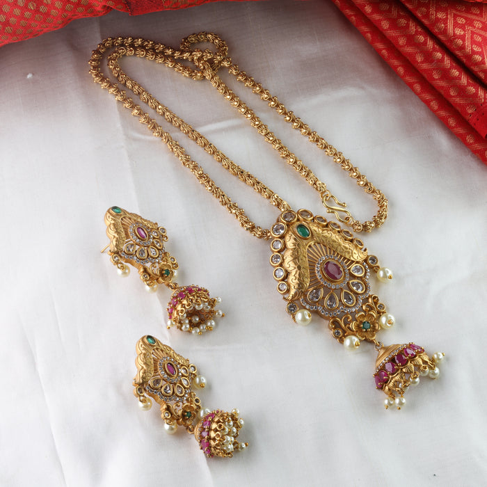 Antique long pendant chain and earrings 1568