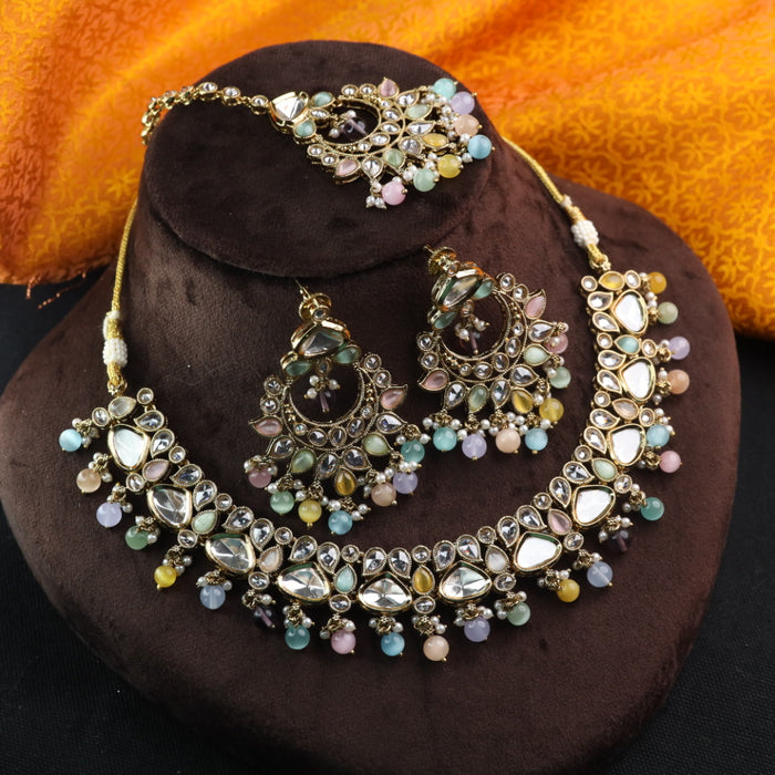 Trendy beads short necklace with earrings and tikka 23492