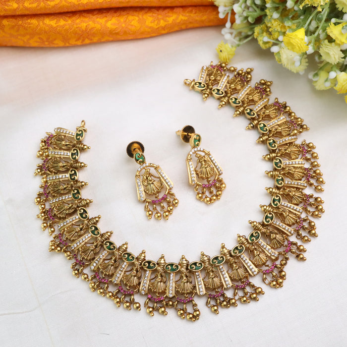 Antique short short necklace and earring 14472