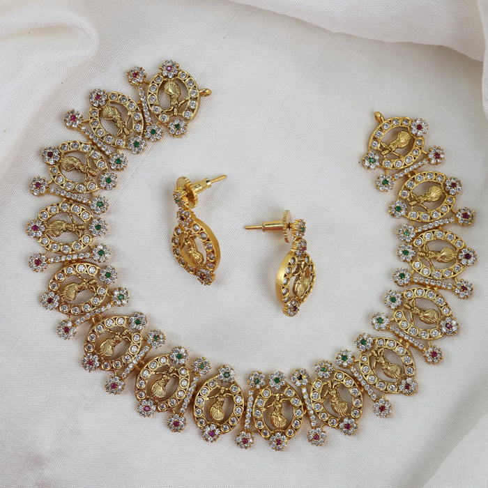 Antique short necklace and earrings 15554