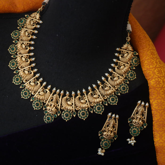 ANTIQUE GREEN SHORT NECKLACE & EARRING 15542