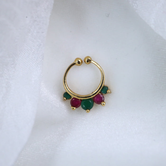 Ruby & green stone nose ring 02