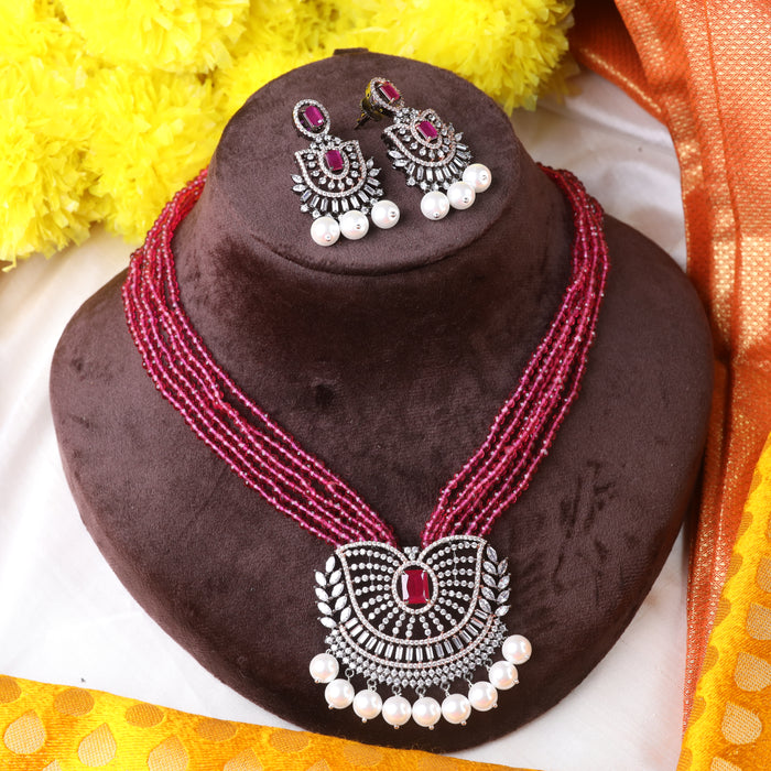 Trendy pink bead choker necklace and earrings  1789