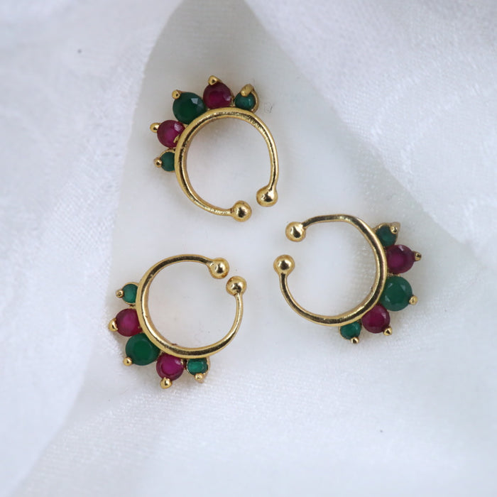 Ruby & green stone nose ring 02