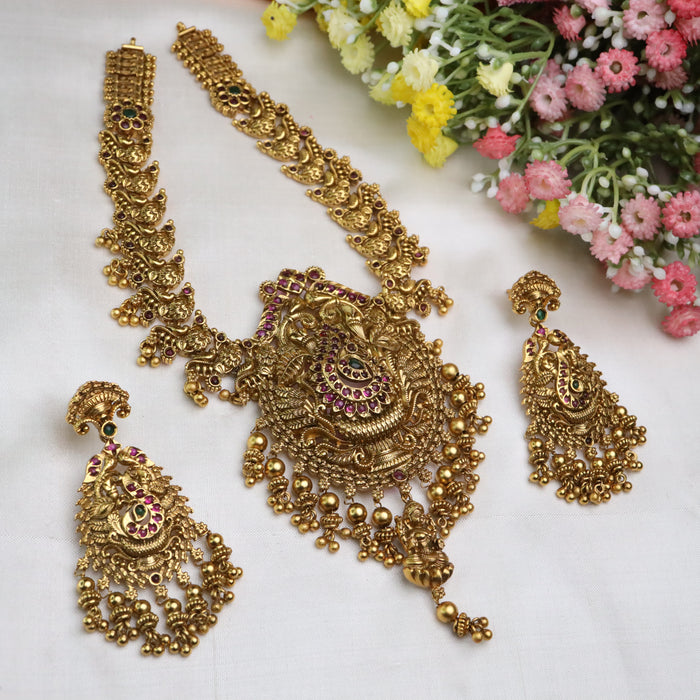 Antique gold short necklace with earrings 14469