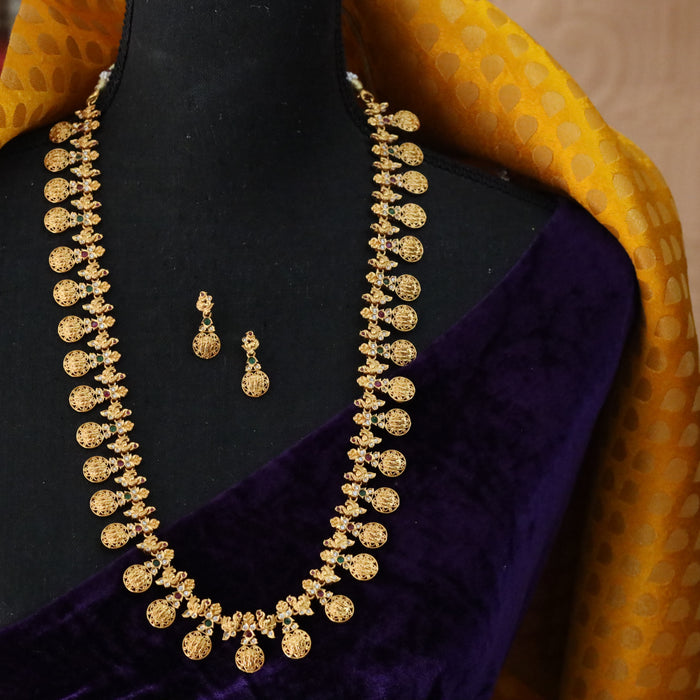 Antique gold long necklace and earrings 14478