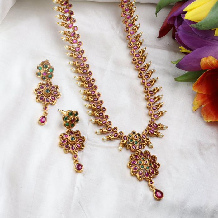 Antique ruby long necklace and earrings 15685