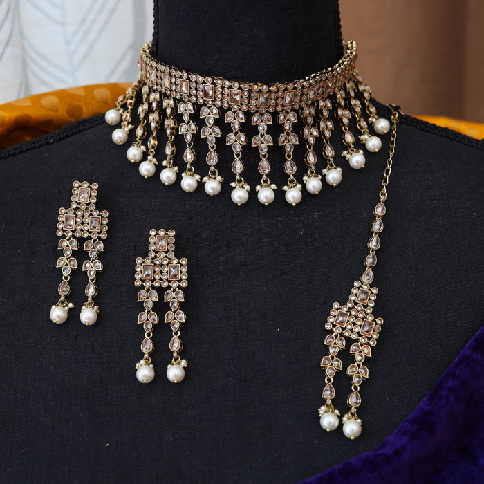 Trendy pearl choker necklace and earrings 15714