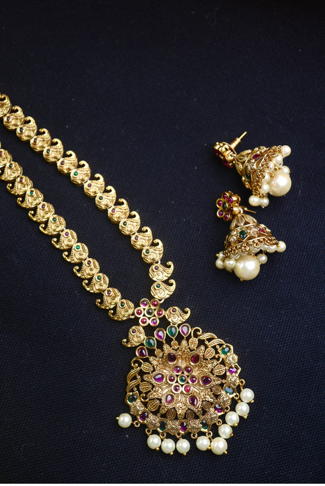 ANTIQUE LONG NECKLACE & EARRING 15693