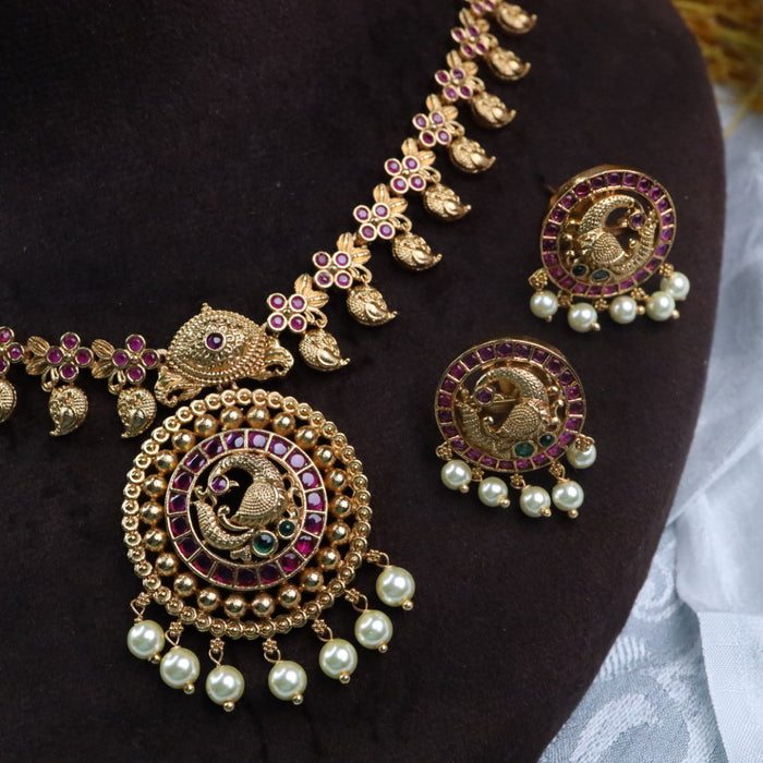 Antique short necklace and earrings 14560
