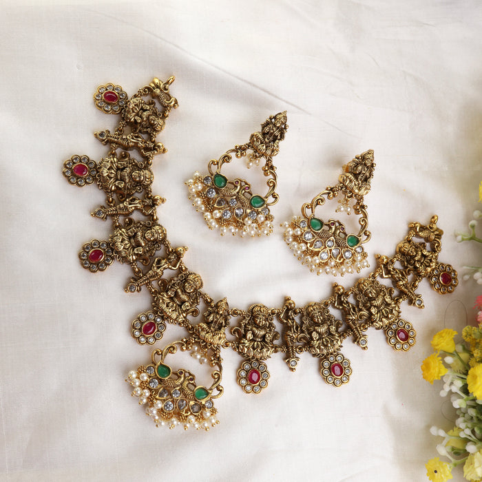 Antique short necklace and earrings15622