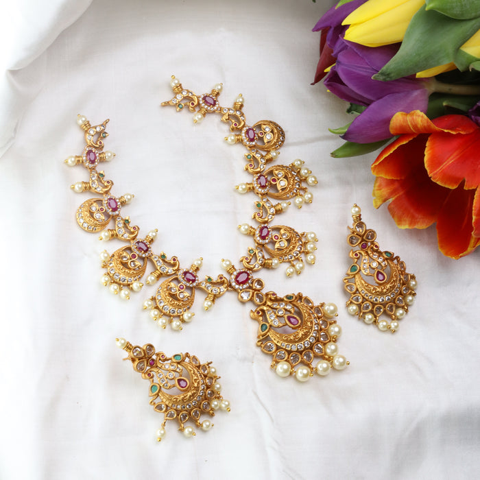 Antique short necklace and earring 15674