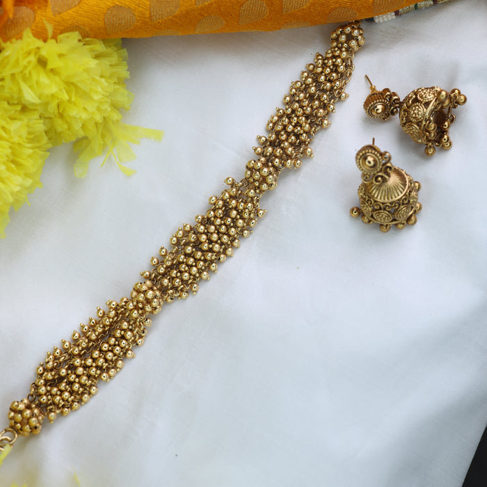 ANTIQUE GOLD CHOKER NECKLACE & EARRING 16554