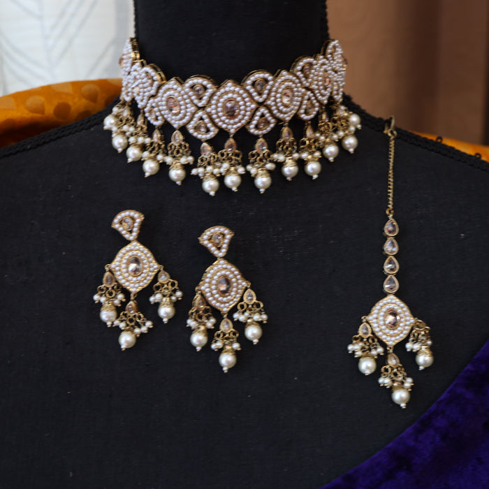 Antique short necklace and earrings 15714