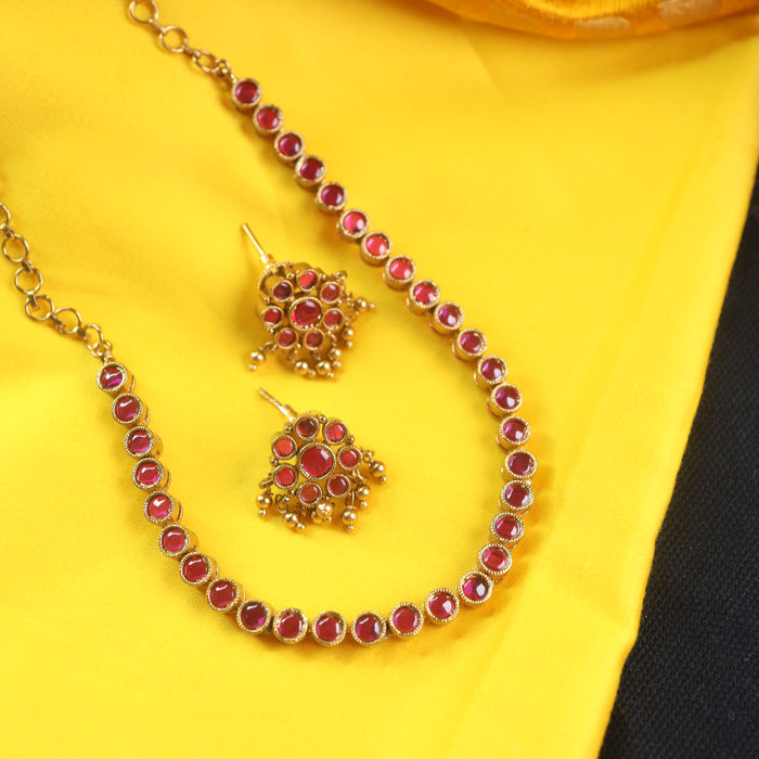 Antique ruby short necklace with earrings 15705