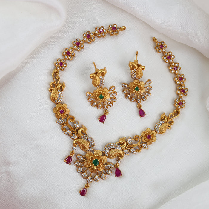 Antique short necklace and earrings 15558