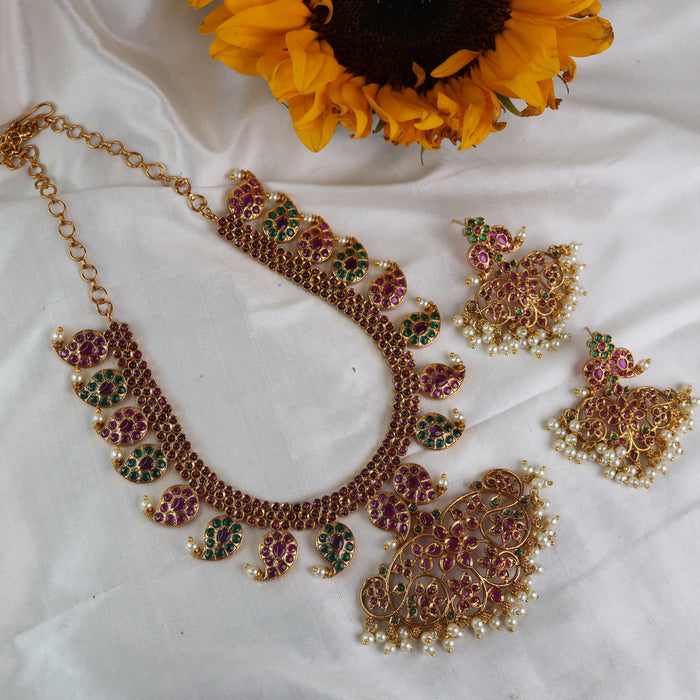 Antique short necklace and earrings 1460