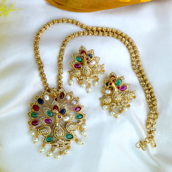 Antique pendant chain and earrings 13476