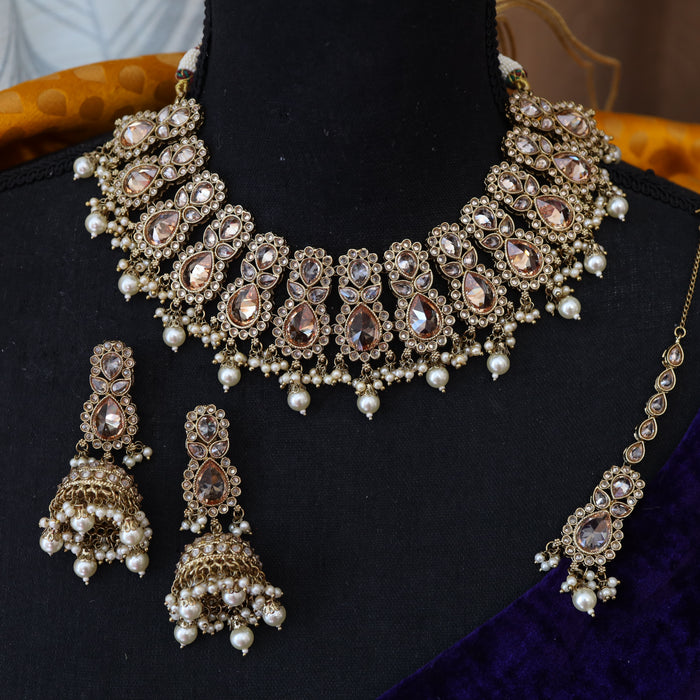 Trendy short necklace and earrings  15714