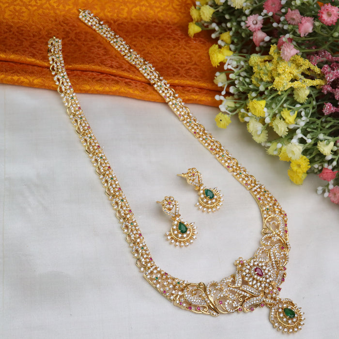 Cz stone long necklace and earring 14476
