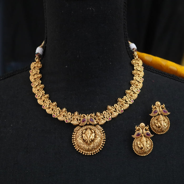 Antique  ganesh short necklace and earrings 15691