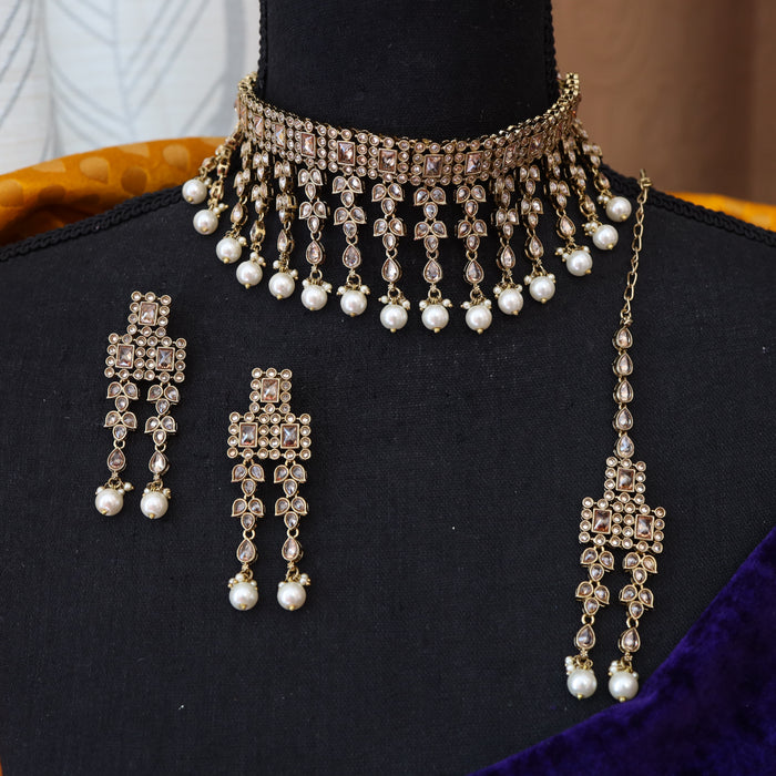 Trendy pearl choker necklace and earrings 15714