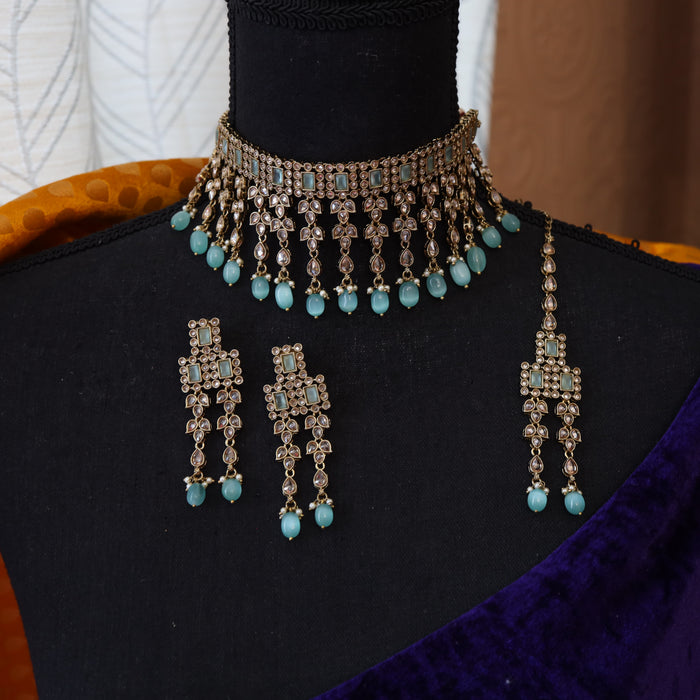 Trendy pearl choker necklace and earrings 14595