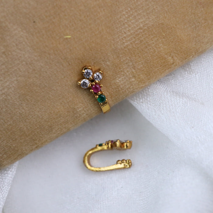 Antique ruby green white stone traditional nose ring 14458
