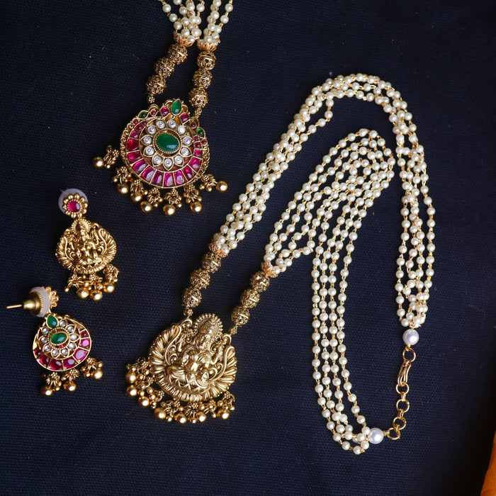 Antique double side short necklace with earrings 16915
