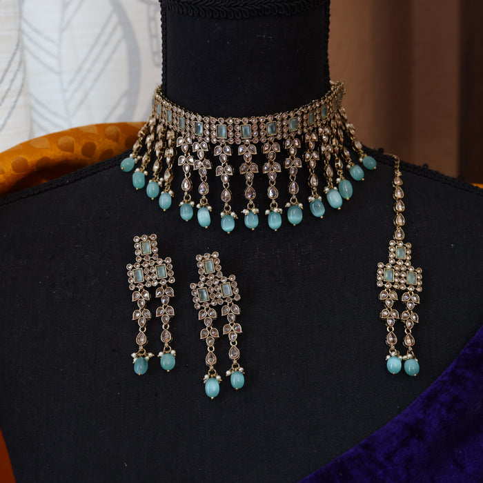 Trendy pearl choker necklace and earrings 14595