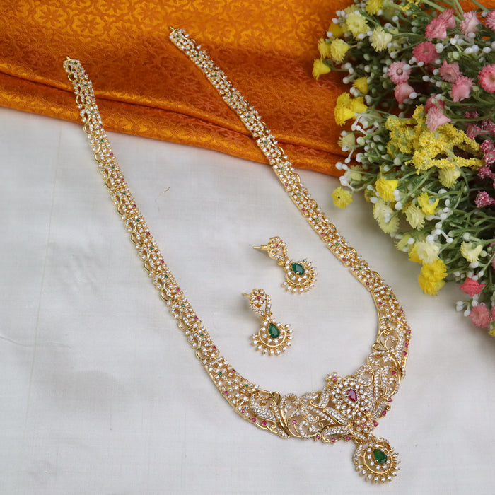 Cz stone long necklace and earring 14476