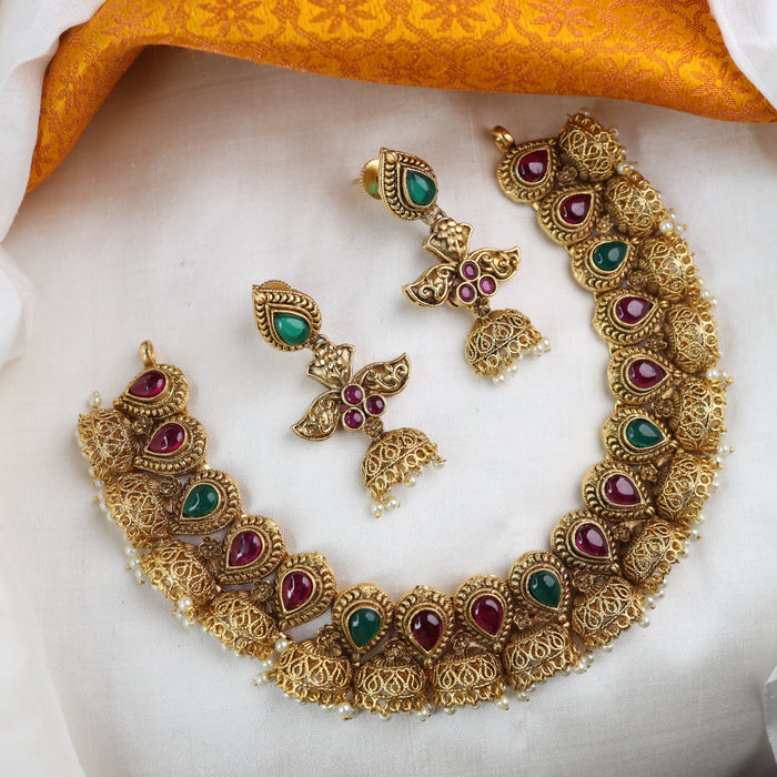 Antique short necklace and earrings 15546