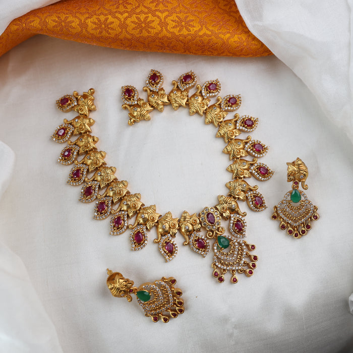 Antique short necklace and earrings 15536