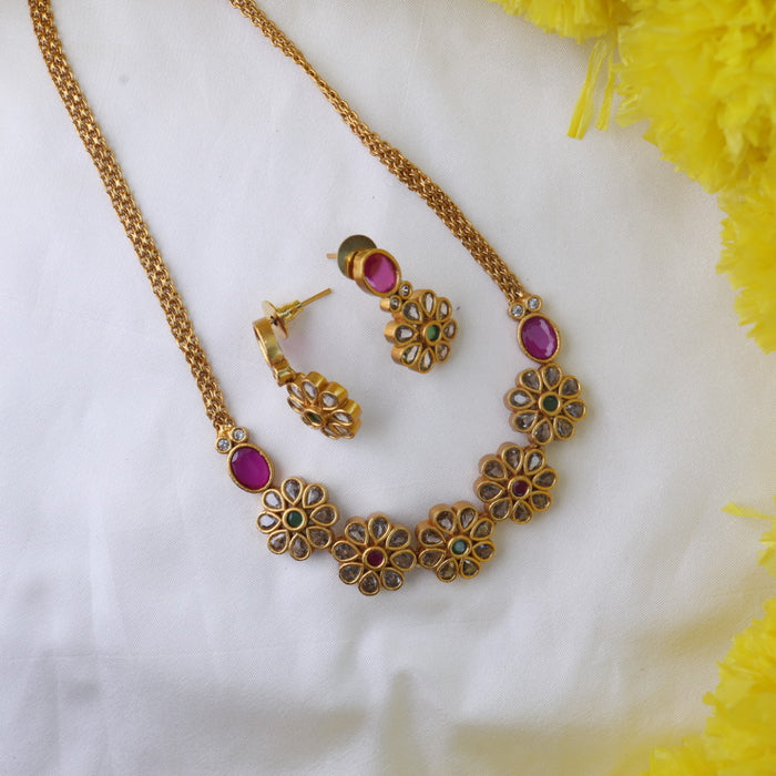 Antique short necklace with earrings 14579