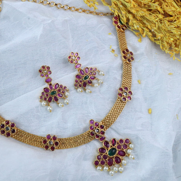 Antique ruby short necklace with earrings 14588