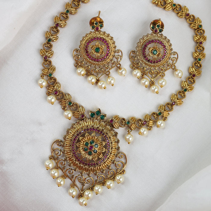 Antique short necklace and earrings 15552