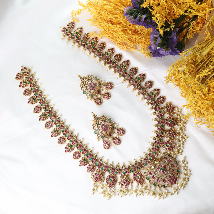 Antique ruby long necklace and earring 14172