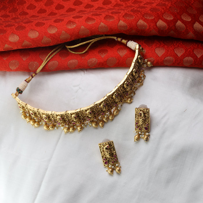 Antique choker short necklace and earrings 1551