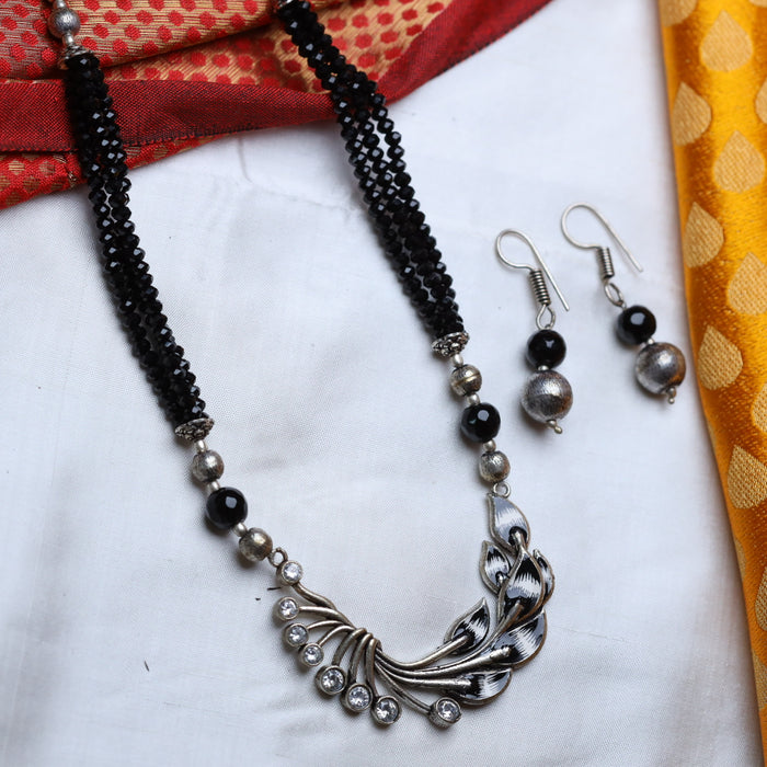 Oxidised silver long necklace 27
