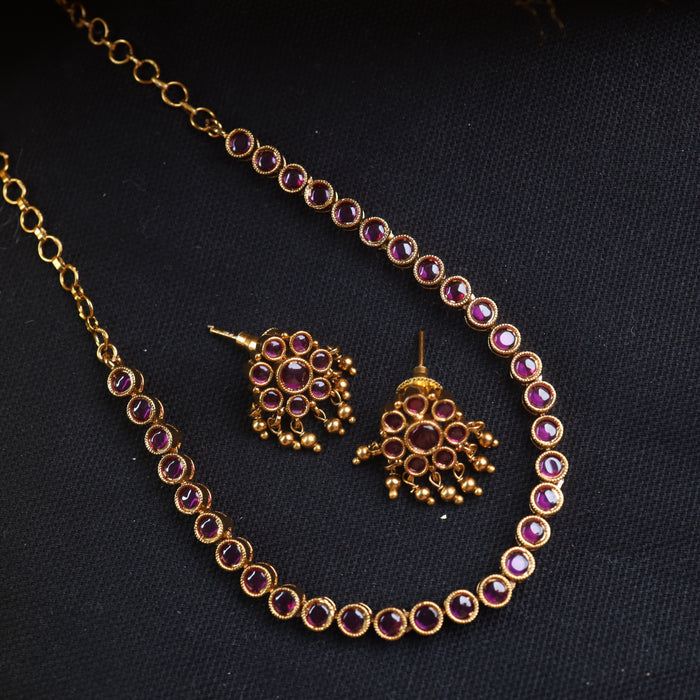Antique ruby short necklace with earrings 15705