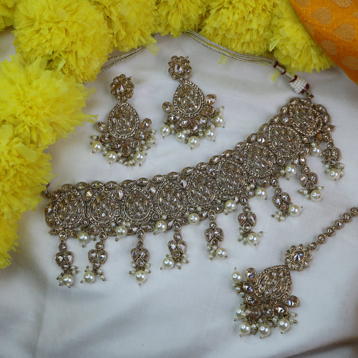 Trendy Antique choker necklace and earrings 15678