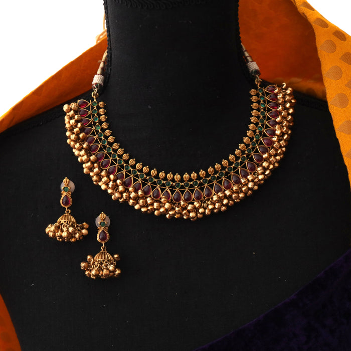Antique short necklace and earrings 1497