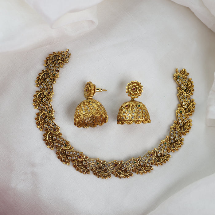 Antique short necklace and earrings 15553