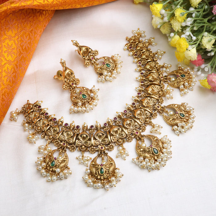 Antique short necklace and earring 14474