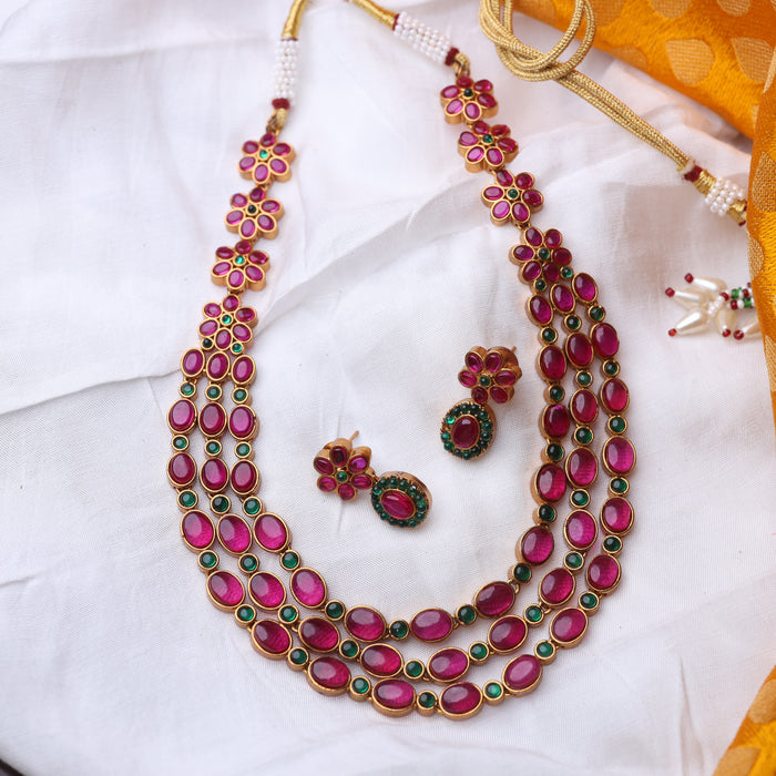 Antique ruby short necklace and earrings  177001