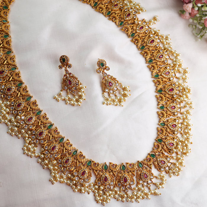 Antique pearl long necklace and earrings 14467