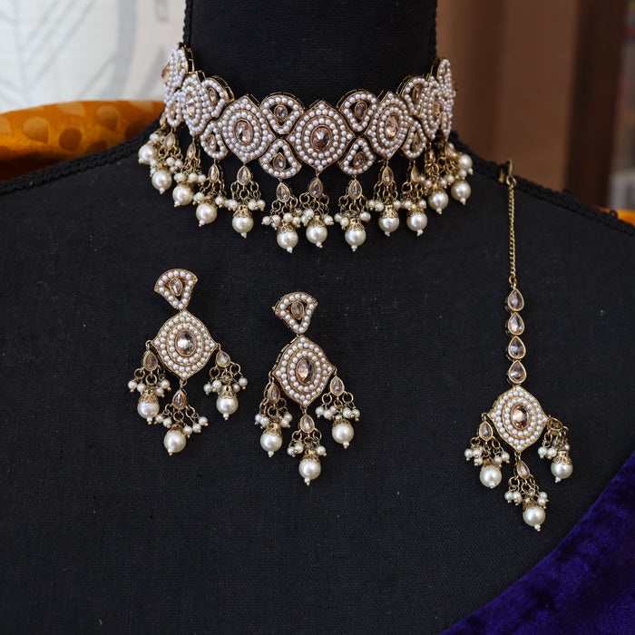 Antique short necklace and earrings 15714