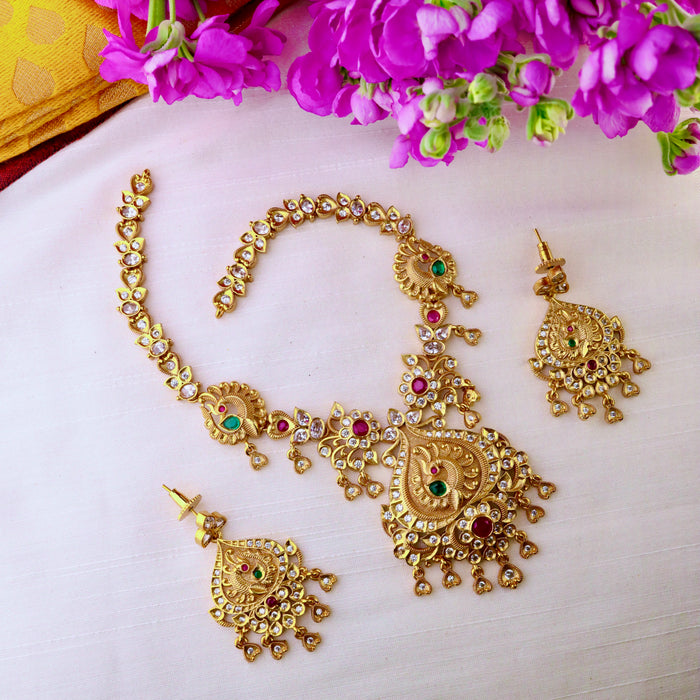Antique short necklace and earrings 14093
