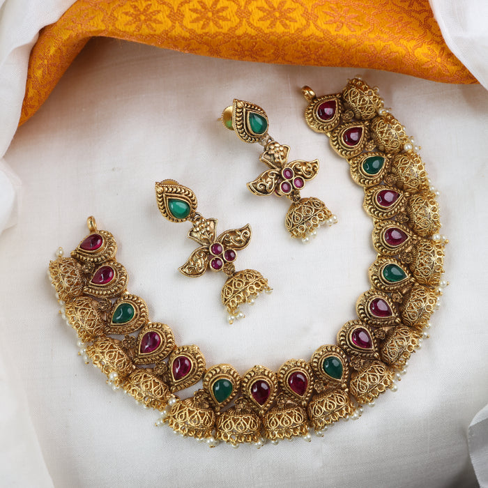 Antique short necklace and earrings 15546